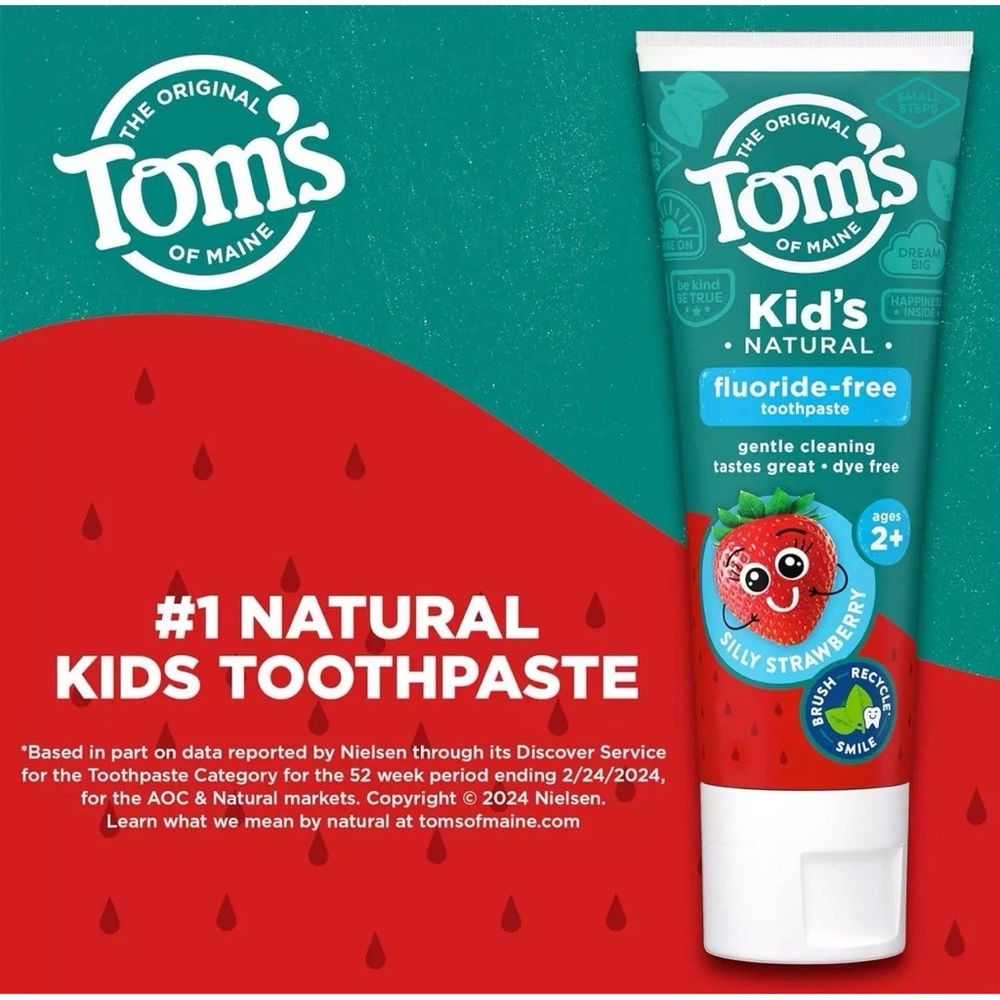 Tom's Of Maine Kids Toothpaste Natural Fluoride Free Silly Strawberry 3 pack - Picture 3 of 8